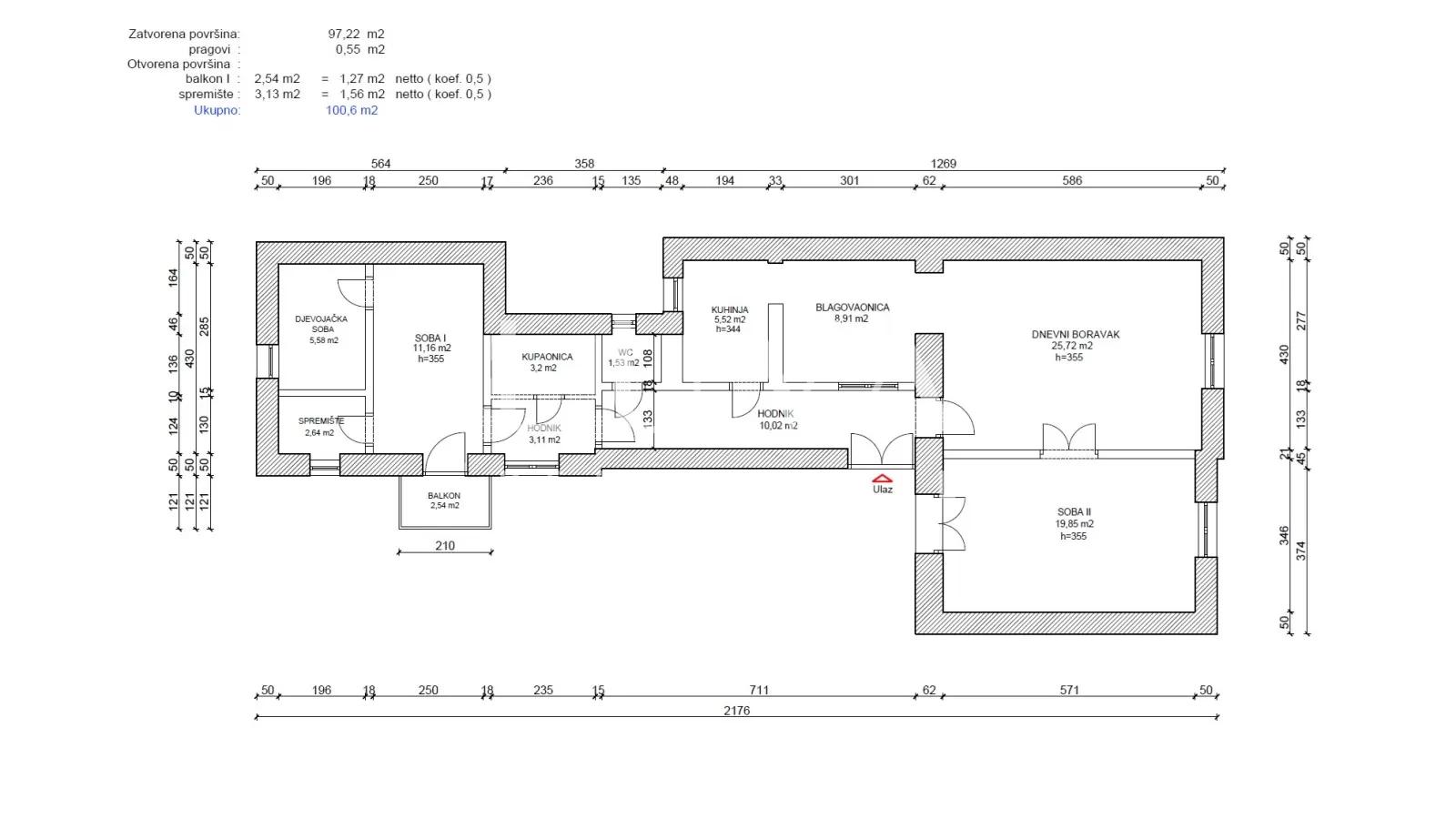 Center, Svačić Square, apartment 101m² for commercial or residential rent